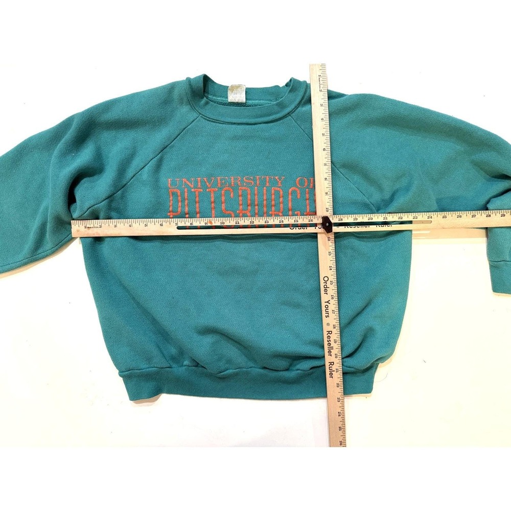 Vintage 90s University Of Pittsburgh Sweatshirt Mens MED Teal‎ NCAA Streetwear - Picture 5 of 6